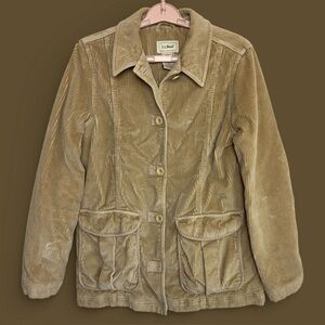 Vintage LL Bean Corduroy Barn Jacket Womens M Tan Beige Chore Coat Lined